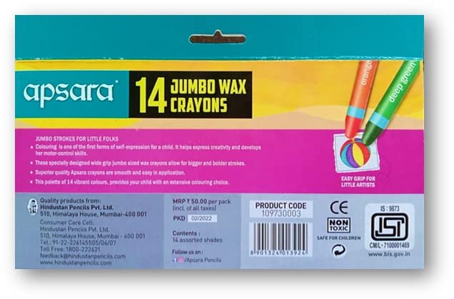 Apsara Jumbo Wax Crayons - 14 Shades