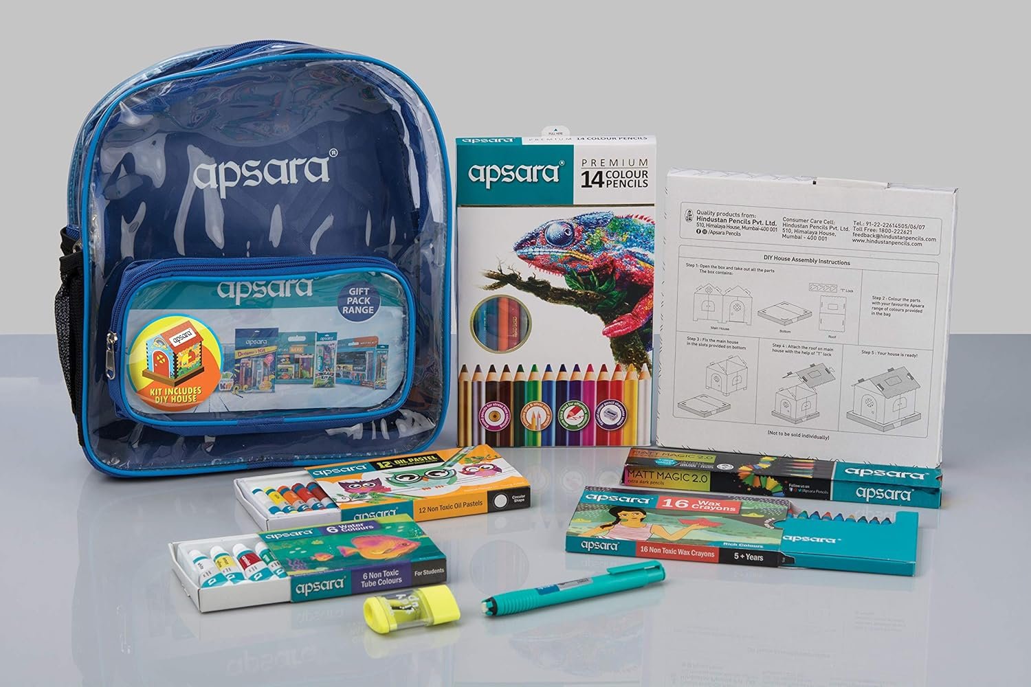 Apsara My Bag Kit, All-in-one Kit for Children, Premium 8 Color Pencils, 12 Oil Pastels, Mechano Eraser, Drawing Book, Creative Tree House Craft, Non-dust Erasers, 12 Wax Crayons, Perfect Gifting