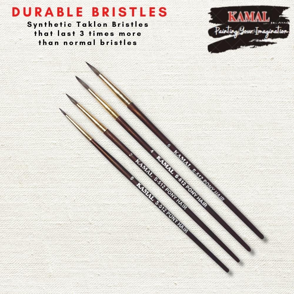 KAMAL® Round Natural Pony Hair Non - Synthetic Set of 4 Paint Brushes for Artists or Students Suitable for Oil, Nail, Artist Acrylic Painting Handle - Brown Colour Handle