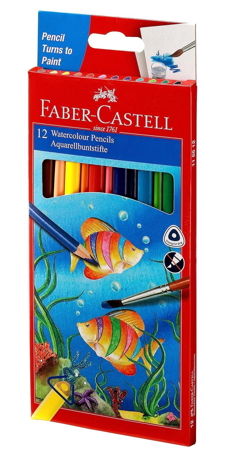 Faber-Castell Water Color Pencils with Paint Brush - Pack of 12 (Assorted)